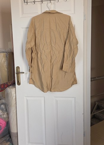 Bej Düğmeli Keten Kadın Gömlek - Görsel 3