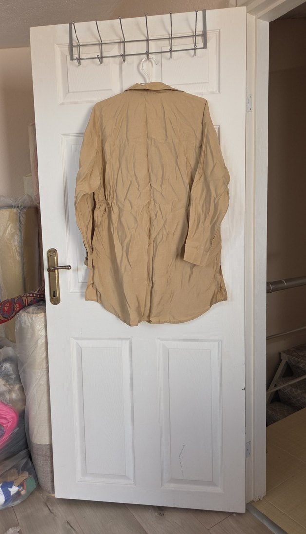 Bej Düğmeli Keten Kadın Gömlek - Görsel 3