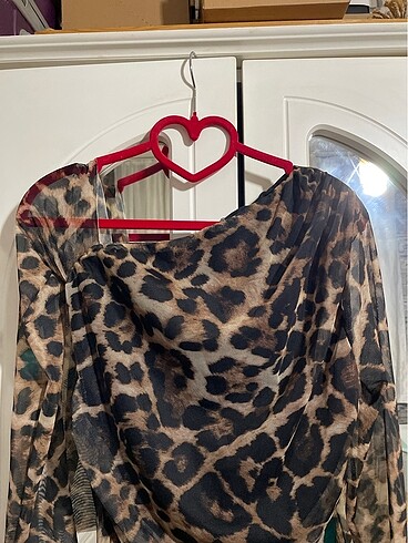 Leopar tül bluz