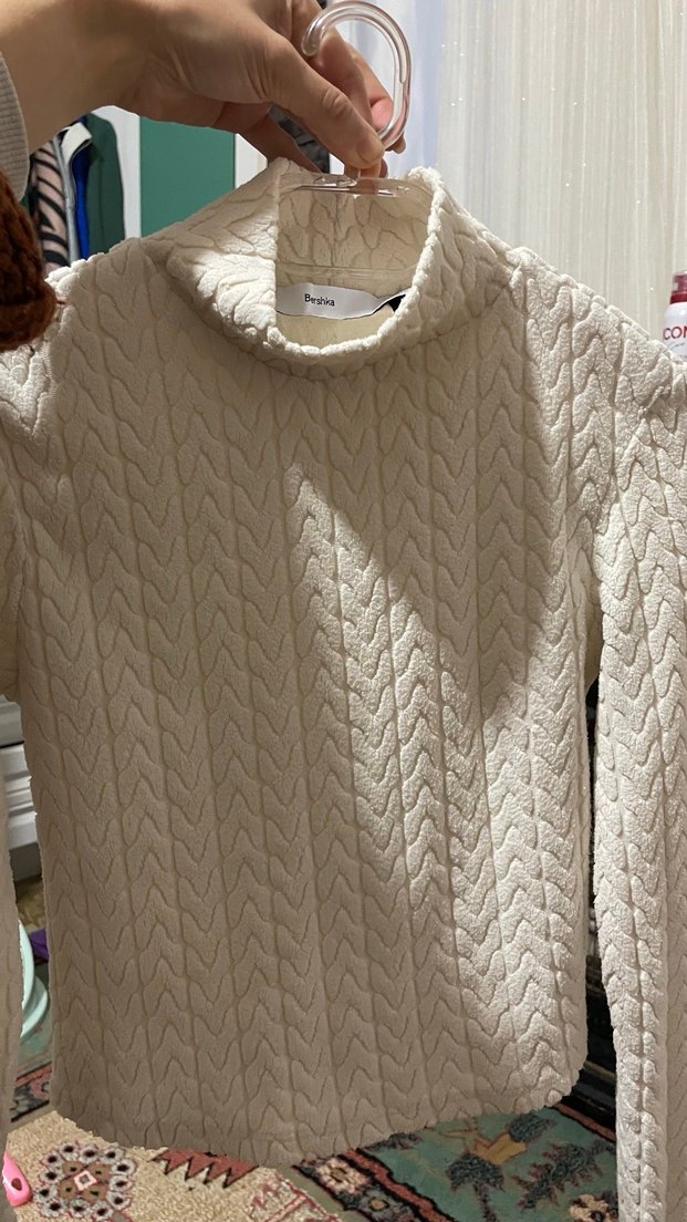 Beyaz Yüksek Yaka Örgü Kadın Kazak - Görsel 2