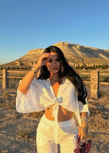 l Beden Bohem Beyaz V Yakalı Uzun Kollu Crop Top