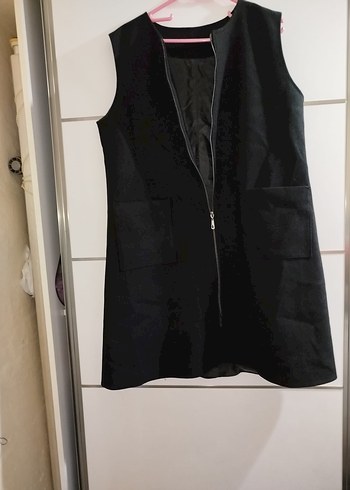 42 Beden siyah Renk Fermuarlı Siyah Midi Kadın Yelek