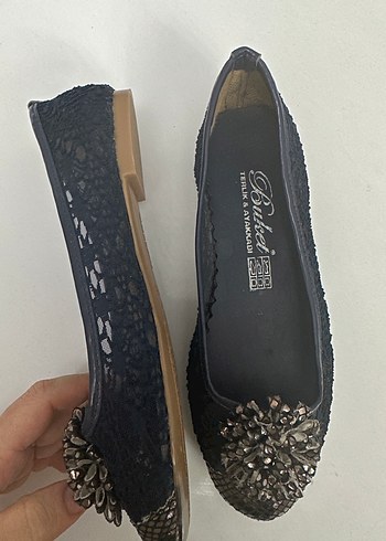 Mavi Yılan Desenli Payetli Dolgu Topuk Kadın Babet - Görsel 5