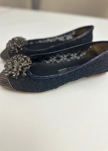 Mavi Yılan Desenli Payetli Dolgu Topuk Kadın Babet - Görsel 6