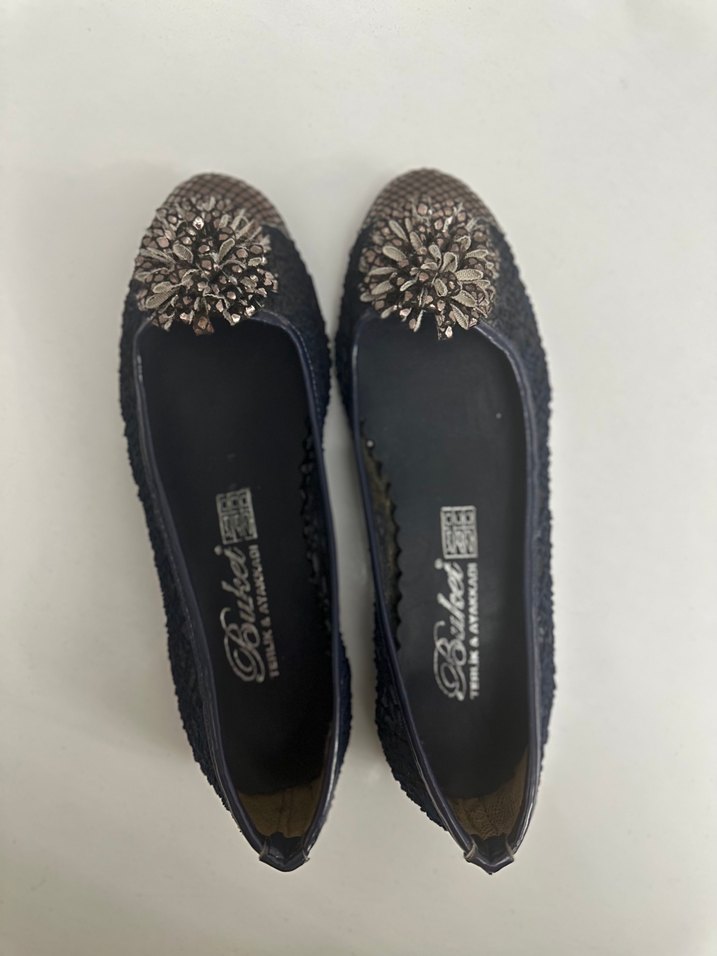 Mavi Yılan Desenli Payetli Dolgu Topuk Kadın Babet - Görsel 2