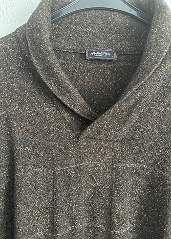 Erkek Kahverengi V Yaka Örgü Yün Kazak - Görsel 2