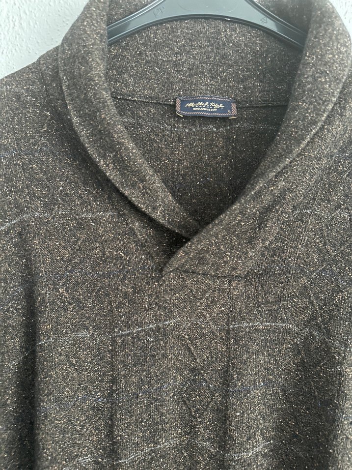 Erkek Kahverengi V Yaka Örgü Yün Kazak - Görsel 2