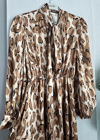 Kahverengi Leopar Desenli Uzun Elbise - Görsel 2