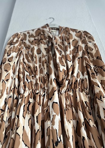 Kahverengi Leopar Desenli Uzun Elbise - Görsel 6