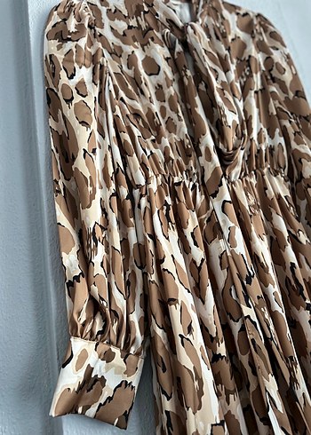 Kahverengi Leopar Desenli Uzun Elbise - Görsel 5