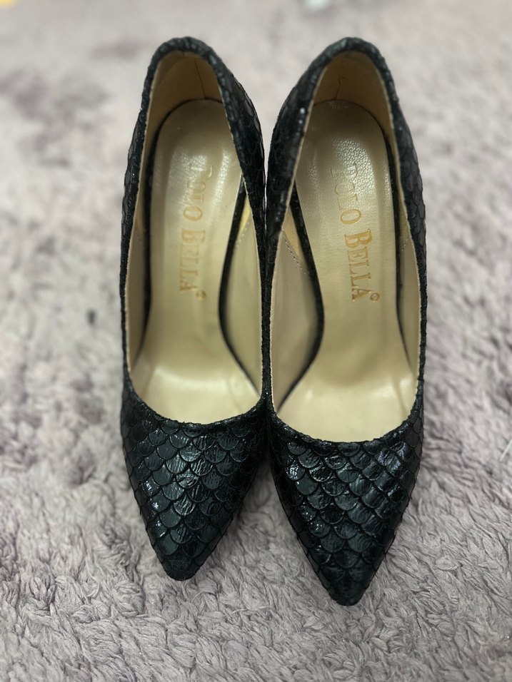 Siyah Yılan Derisi Desenli Stiletto Topuklu Ayakkabı - Görsel 2