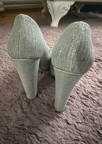 Simli Gri Stiletto Topuklu Kadın Abiye Ayakkabı - Görsel 3