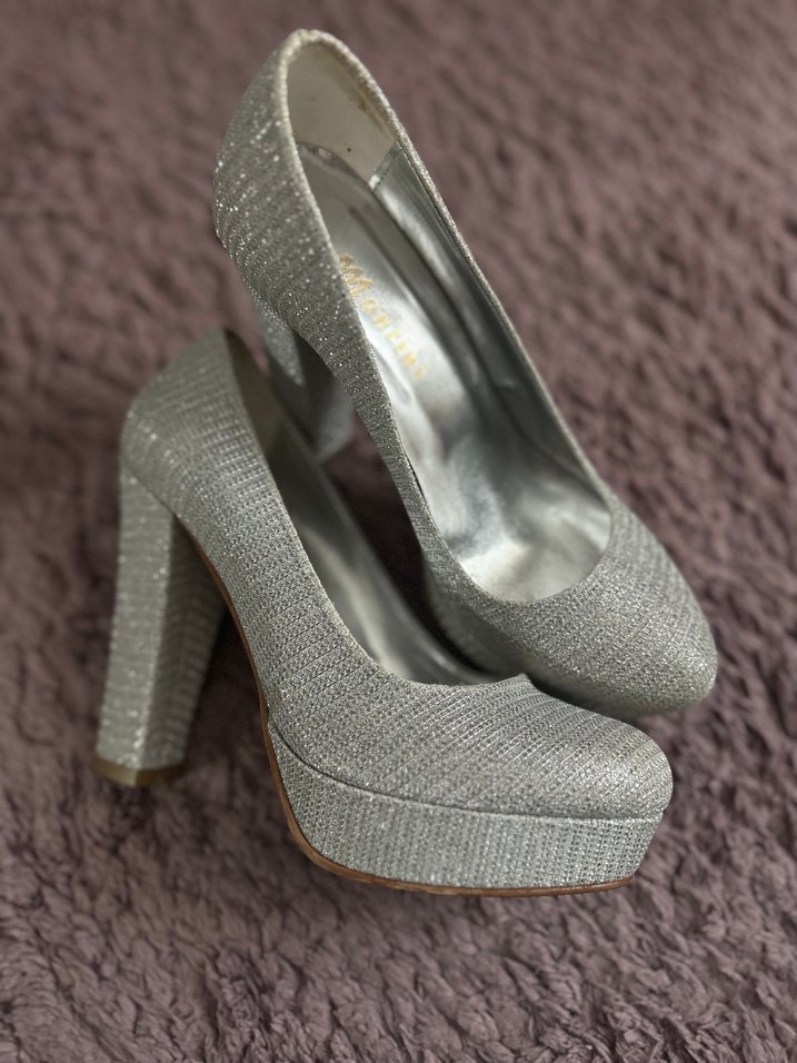 Simli Gri Stiletto Topuklu Kadın Abiye Ayakkabı - Görsel 2