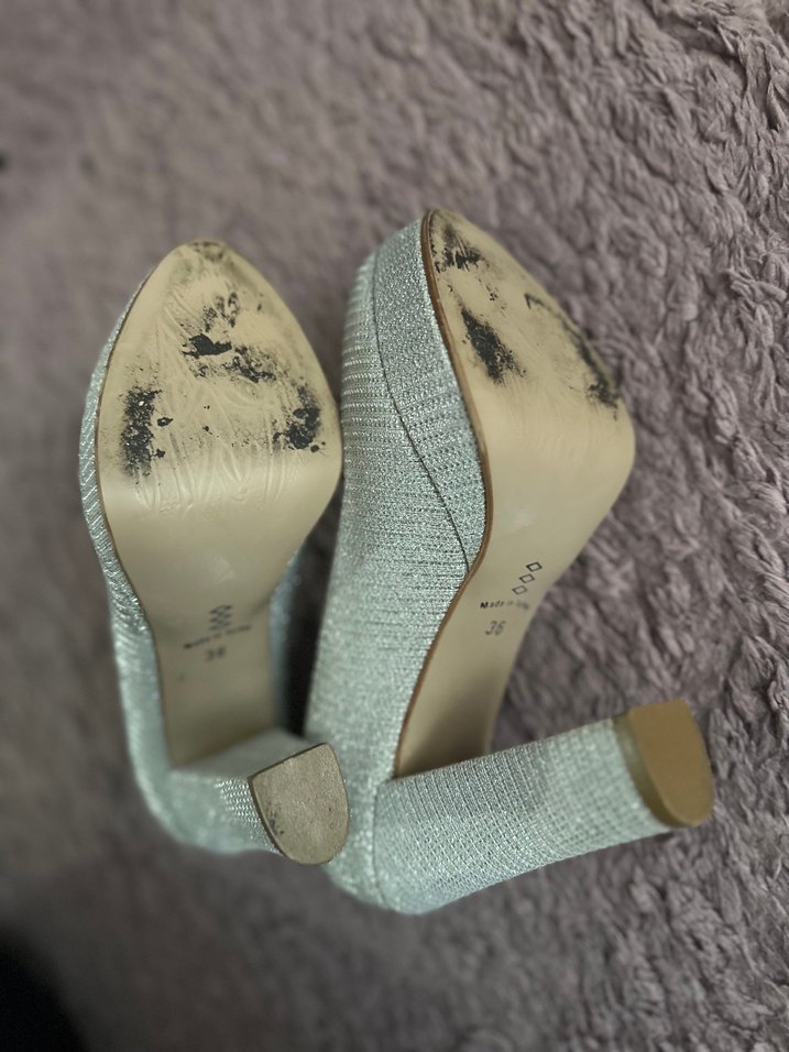 Simli Gri Stiletto Topuklu Kadın Abiye Ayakkabı - Görsel 4