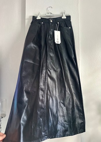 Siyah Deri Uzun Etek - Görsel 5