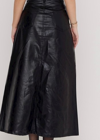 Siyah Deri Uzun Etek - Görsel 2