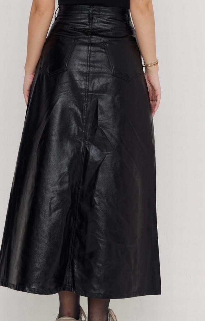 Siyah Deri Uzun Etek - Görsel 2