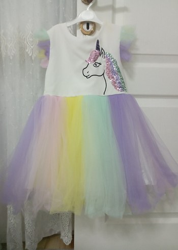 Kız Çocuk Çok Renkli Unicorn Elbise