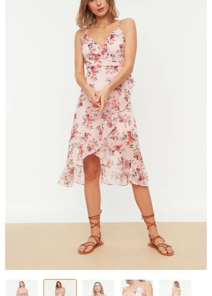 Trendyol çiçekli pembe tül elbise - Görsel 2