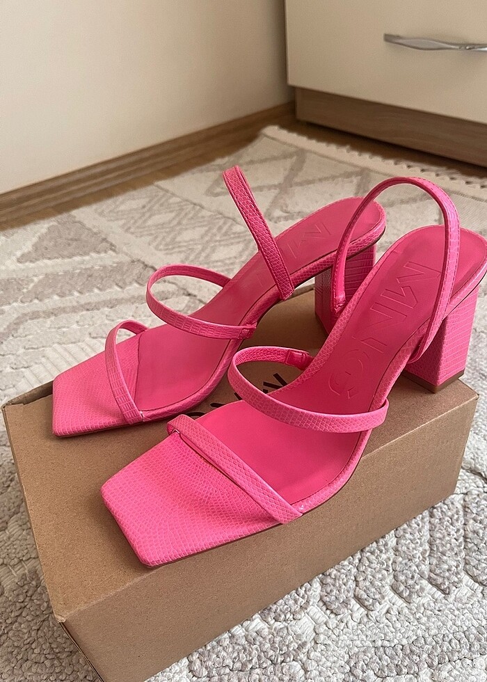 Mango Pembe bantlı topuklu ayakkabı - Görsel 2