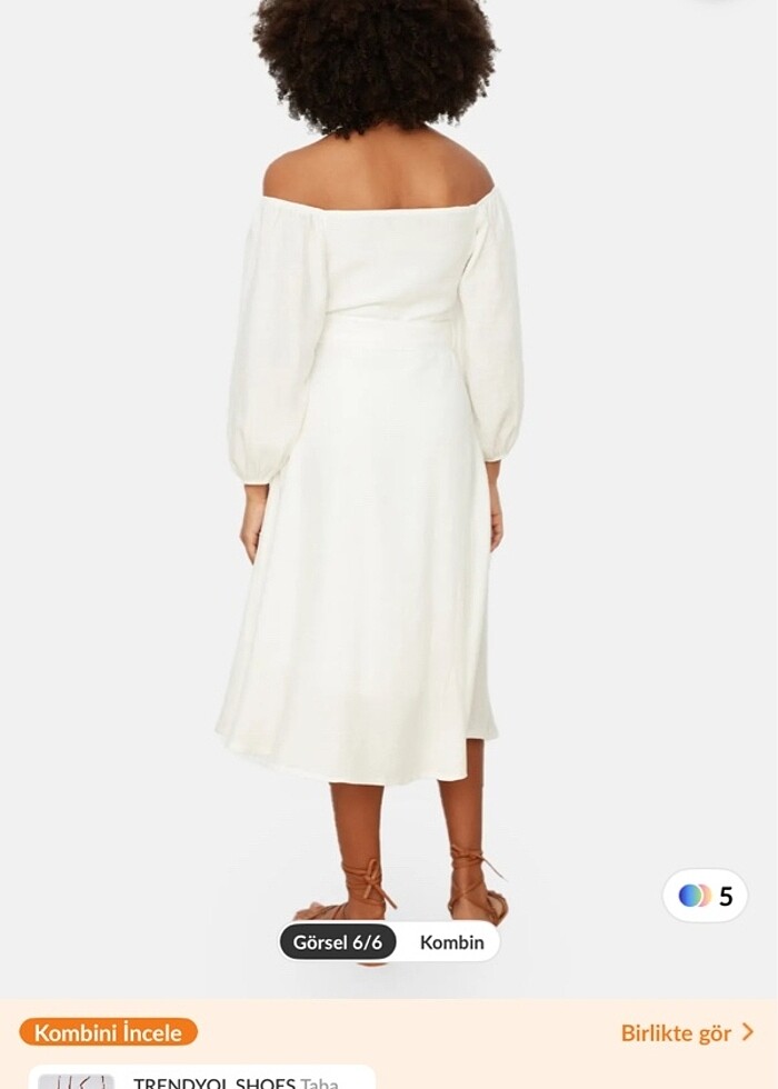 Beyaz keten düğmeli elbise - Görsel 3