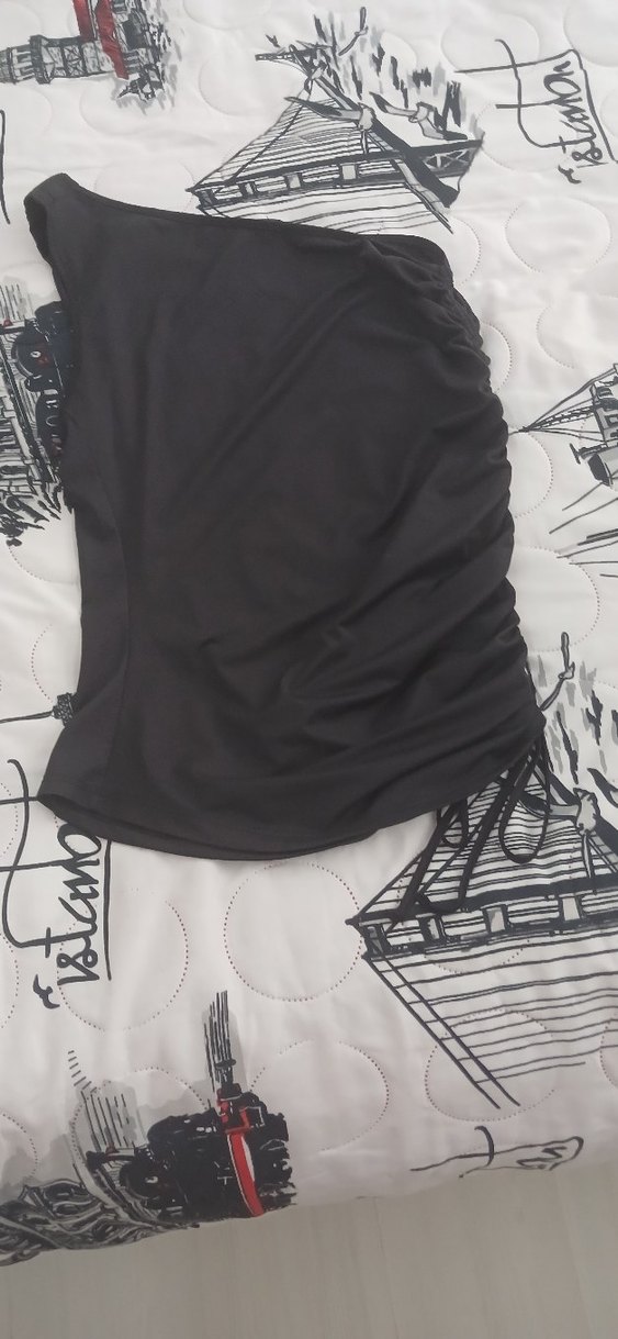 Drapeli Siyah Midi Tek Parça Monokini - Görsel 2