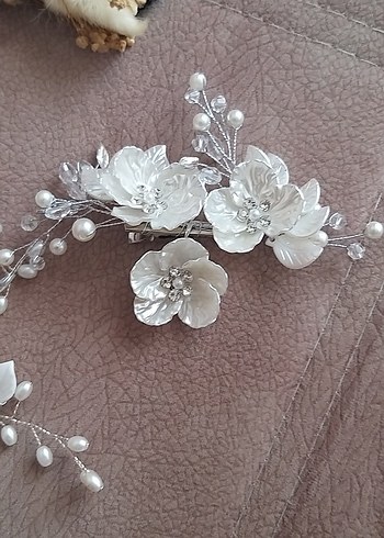 GELİN SAÇI Beyaz Boncuklu Bohem Saç Aksesuarı Seti - Görsel 4