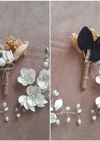 GELİN SAÇI Beyaz Boncuklu Bohem Saç Aksesuarı Seti - Görsel 9