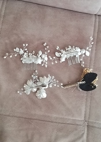 GELİN SAÇI Beyaz Boncuklu Bohem Saç Aksesuarı Seti - Görsel 2