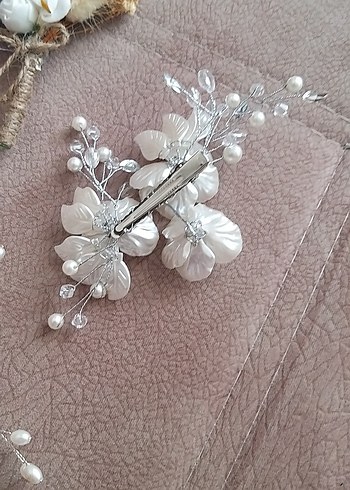 GELİN SAÇI Beyaz Boncuklu Bohem Saç Aksesuarı Seti - Görsel 5