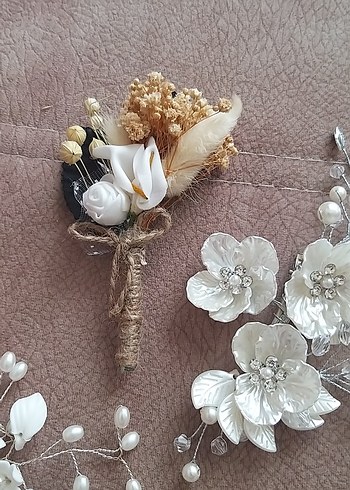GELİN SAÇI Beyaz Boncuklu Bohem Saç Aksesuarı Seti - Görsel 6