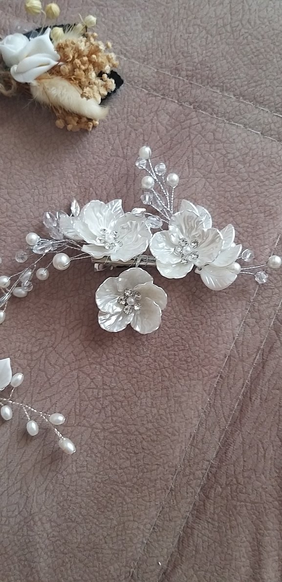 GELİN SAÇI Beyaz Boncuklu Bohem Saç Aksesuarı Seti - Görsel 4