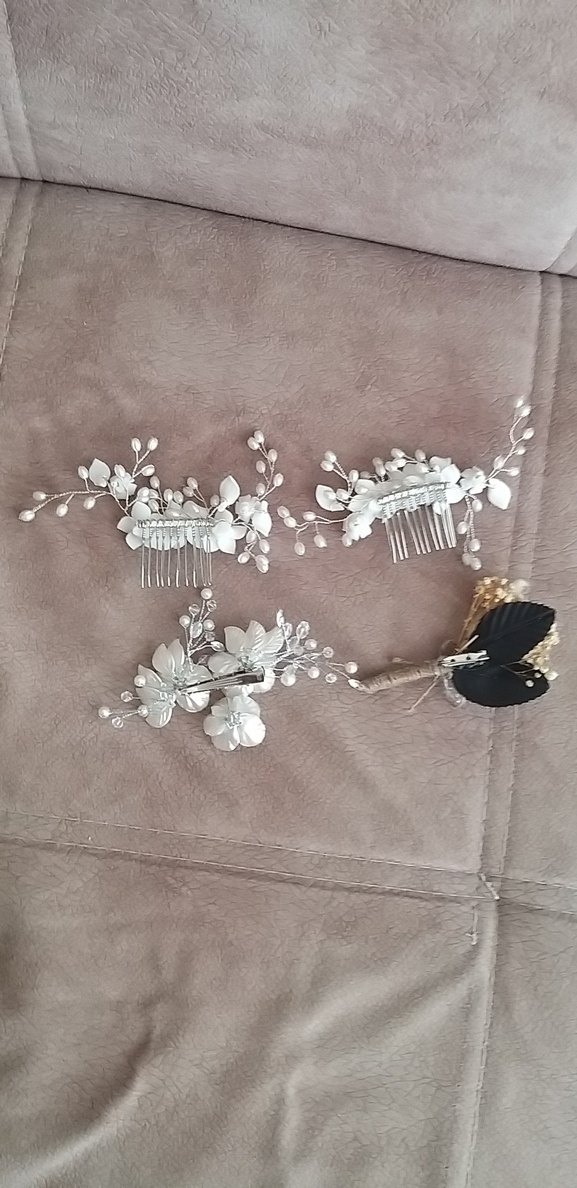 GELİN SAÇI Beyaz Boncuklu Bohem Saç Aksesuarı Seti - Görsel 2