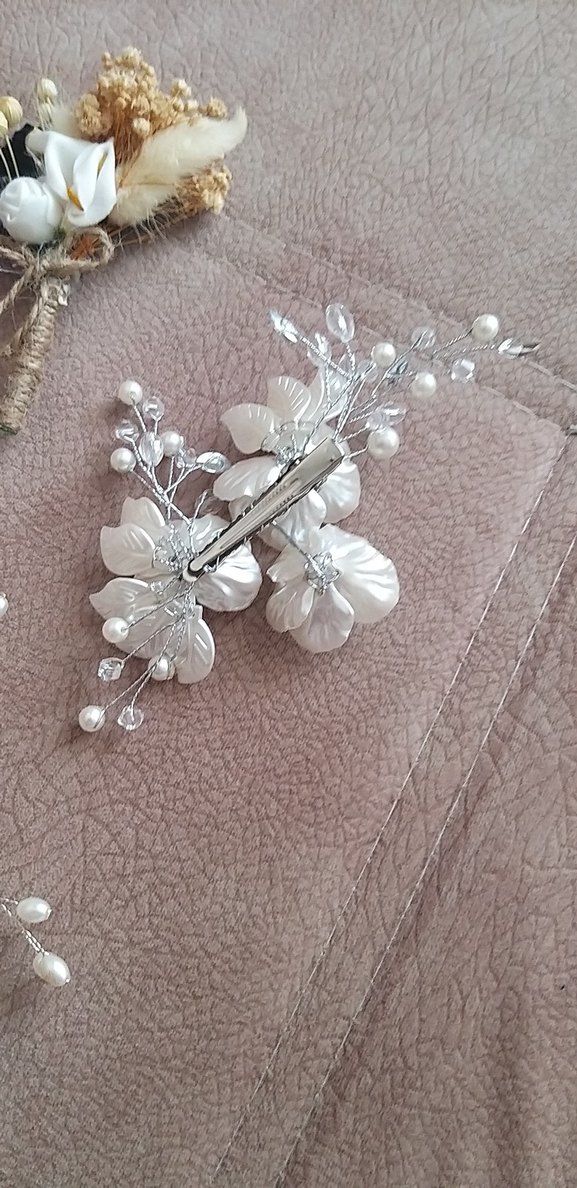 GELİN SAÇI Beyaz Boncuklu Bohem Saç Aksesuarı Seti - Görsel 5