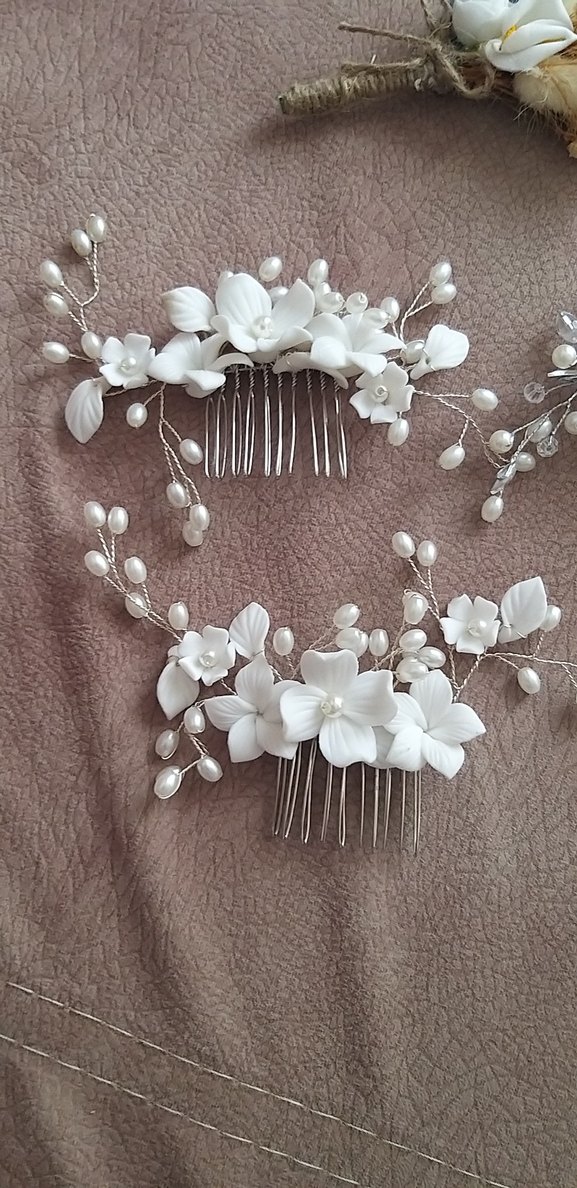 GELİN SAÇI Beyaz Boncuklu Bohem Saç Aksesuarı Seti - Görsel 3