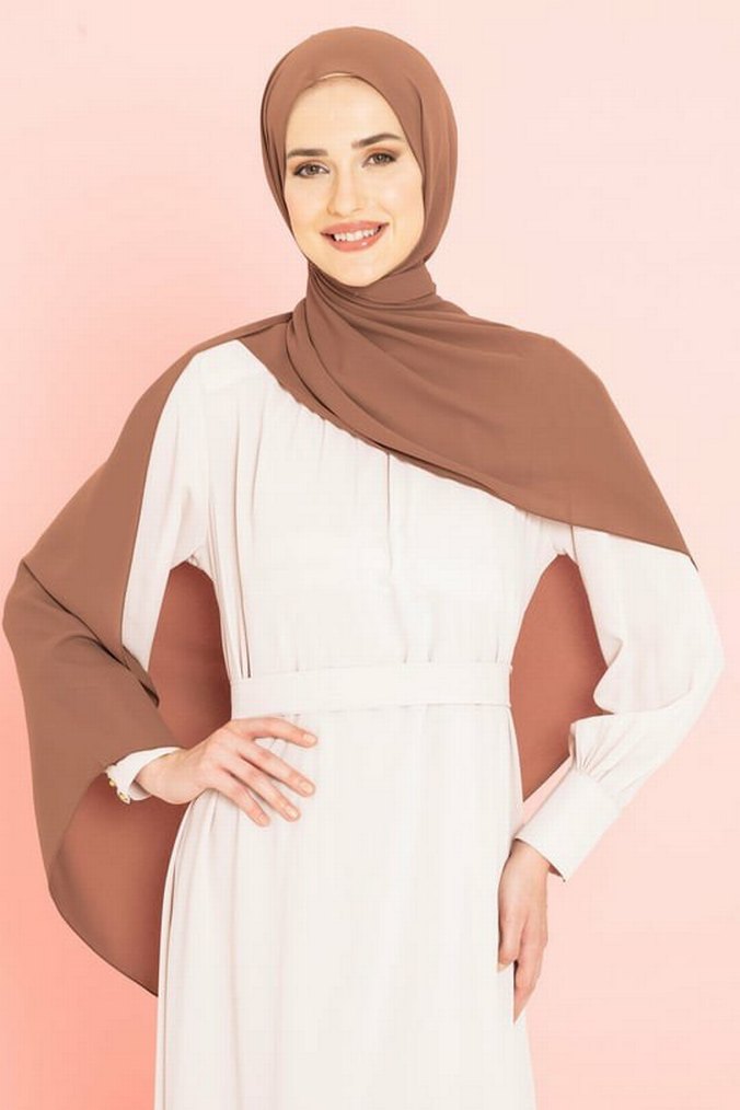 BEYZA QEEN İPEK KAHVERENGİ  Bej Kadın Şal 75/190 - Görsel 2