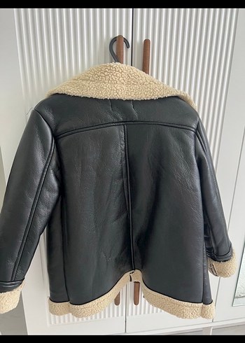 Diğer Kürk Detaylı Siyah Deri Biker Ceket