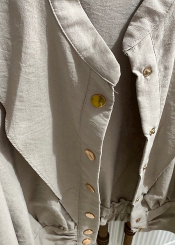 Bej Düğmeli Keten Mini Kadın Gömlek - Görsel 2