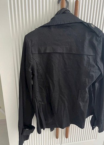 Düğmeli Siyah Midi Keten Trençkot - Görsel 2