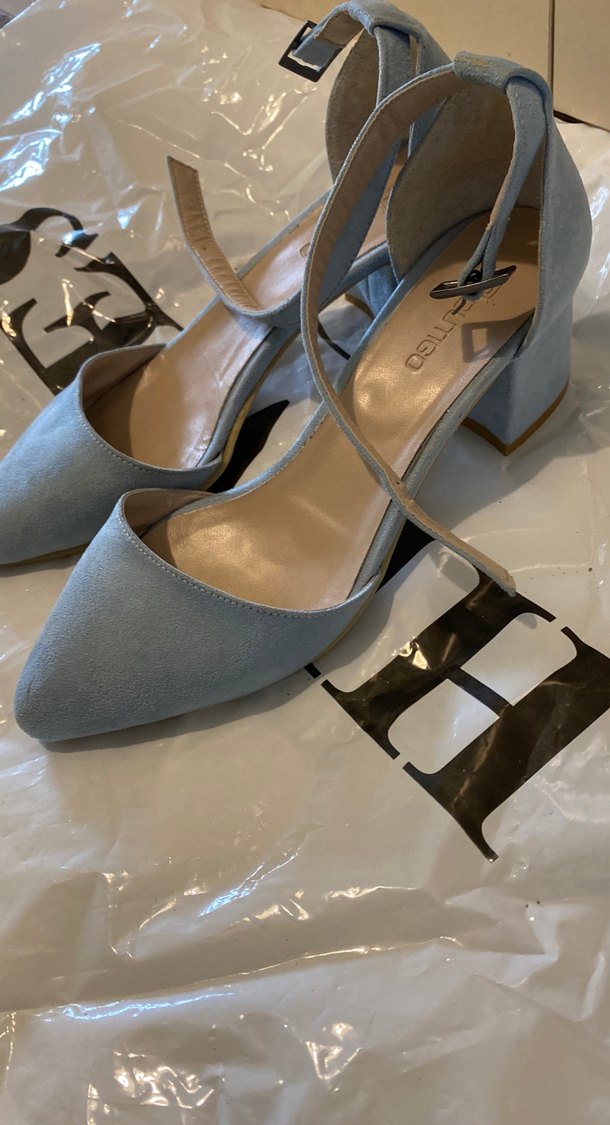 Mavi Süet Tokalı Blok Topuklu Kadın Ayakkabı - Görsel 2