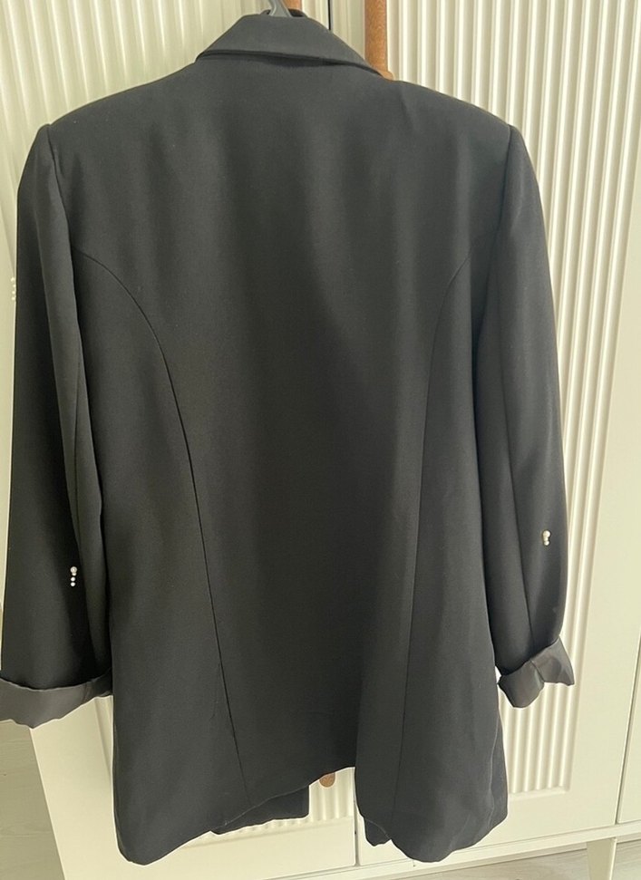 Düğmeli Siyah Kadın Uzun Blazer Ceket - Görsel 2