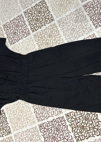 xl Beden Siyah kısa kollu keten Kadın Tulum