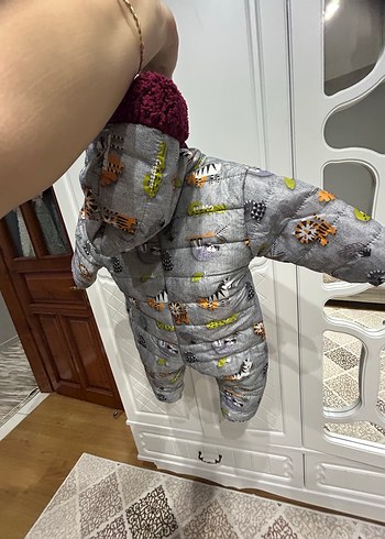 Gri Desenli Fermuarlı Bebek Erkek Tulumu - Görsel 2