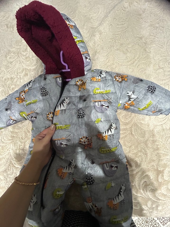 Gri Desenli Fermuarlı Bebek Erkek Tulumu - Görsel 5