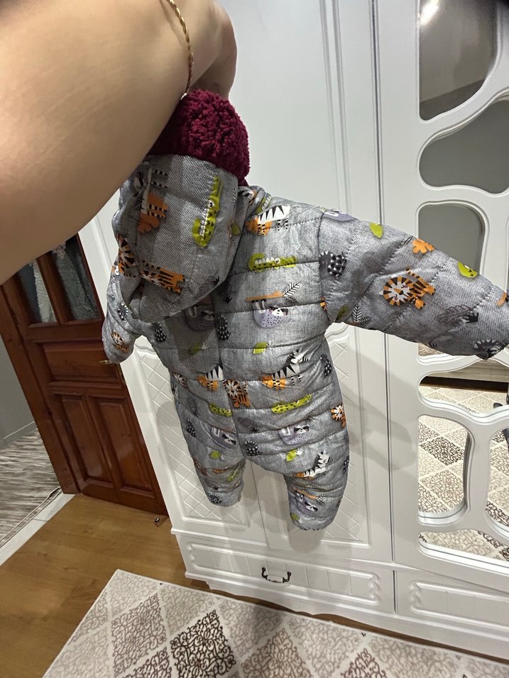 Gri Desenli Fermuarlı Bebek Erkek Tulumu - Görsel 2