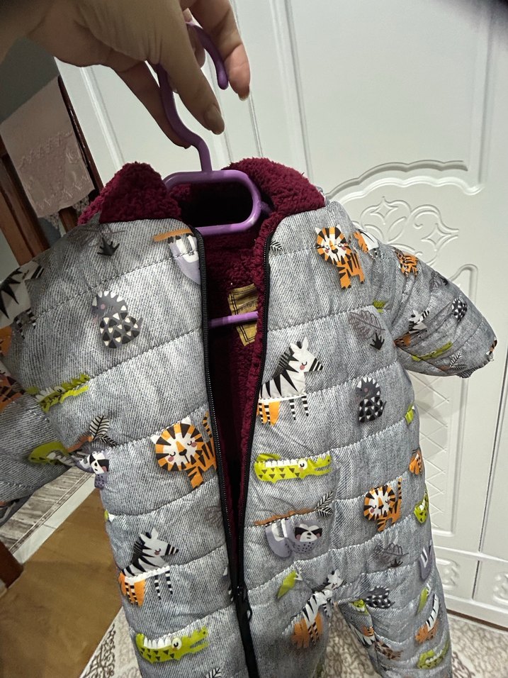 Gri Desenli Fermuarlı Bebek Erkek Tulumu - Görsel 3