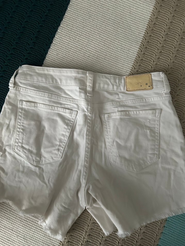 Beyaz Mini Kot Şort - Görsel 2