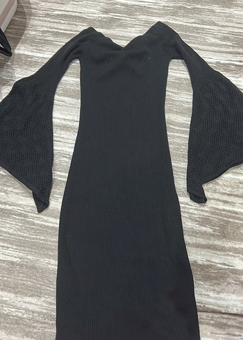 Kadın Siyah V Yaka Uzun Triko Elbise - Görsel 3