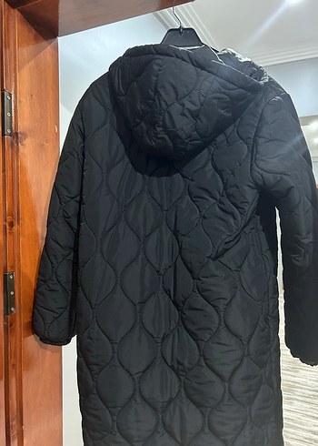 Düğmeli Siyah Midi Kadın Kışlık Mont - Görsel 2