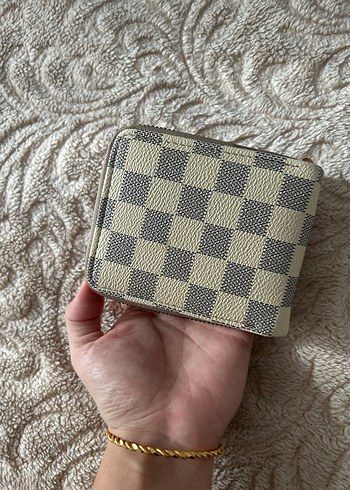 Deri Beyaz Gri Kareli Fermuarlı Kadın Cüzdanı - Görsel 4